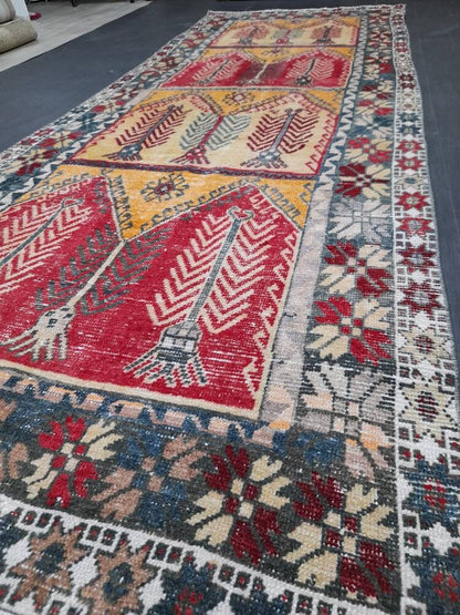 Hand Knotted Runner 4.5 x 12.7 Turkish Runner Rug Vintage Runner Rug Hallway Runner Rug Kitchen Runner Rug Wool Runner Rug Wool Nomad Rug