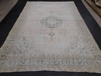 Muted Turkish Muted 6.8 x 10 Oushak Rug Large Area Rug Distressed Vintage Rug Oushak Rug 7 by 10 Muted Rug Hand Knotted Rug