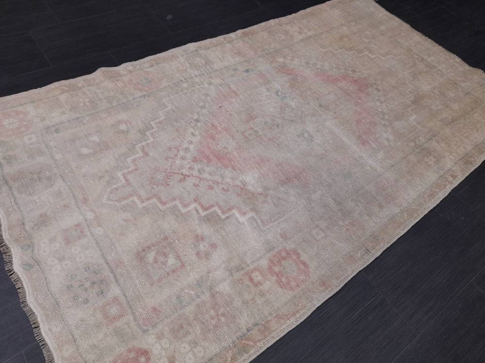 Muted Turkish Muted 3.5 x 6.4 Oriental Rug Large Area Rug Distressed Vintage Rug store Oushak Rug  Muted Rug Hand Knotted Rug