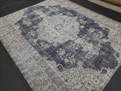 TURKISH HAND Knotted Rug 6.5 x 8 Vintage Turkish Rug Oushak Rug Traditional Rug Oriental Blue Rug Muted Vintage Floral Rug Elegant Wool Rug