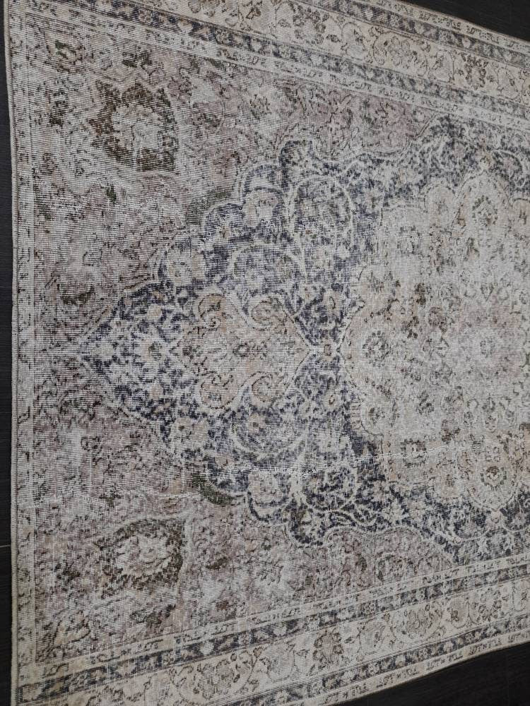 Distressed HAND Knotted Rug 6x8 Vintage Turkish Rug Oushak Rug Persian Rug Oriental Blue Rug Muted Vintage Floral Rug Elegant Wool Rug
