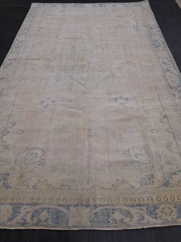 Muted Vintage Turkish Rug 6x10 Muted Vintage Persian Rug Muted Vintage Rug Distressed  Muted Oushak Rug Hand Made Rugs Vintage Turkish Rug
