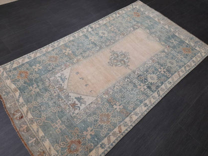 Muted Vintage RUG 3.7 x 6.6 TURKISH Rug Distressed Vintage  Rug Wool Oushak Rug Large Hand Made Rugs Vintage Turkish Rug Hand Knotted Rug