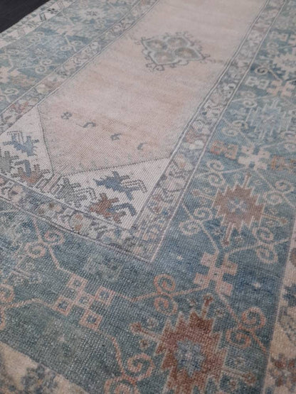 Muted Vintage RUG 3.7 x 6.6 TURKISH Rug Distressed Vintage  Rug Wool Oushak Rug Large Hand Made Rugs Vintage Turkish Rug Hand Knotted Rug