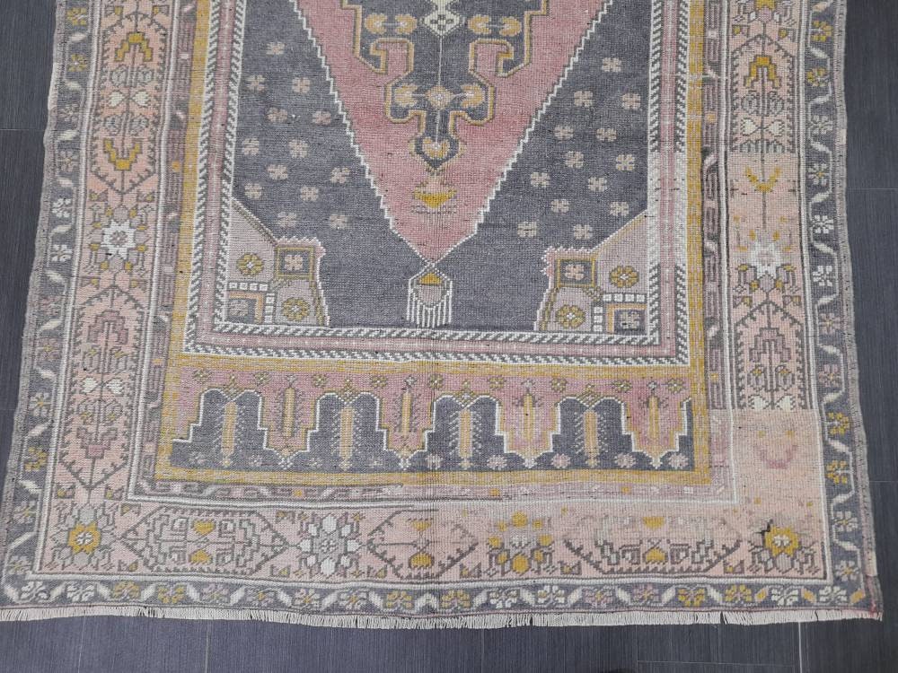 Muted Vintage RUG 4.7 x 9 TURKISH Rug Distressed Vintage  Rug Wool Oushak Rug Large Hand Made Rugs Vintage Turkish Rug Hand Knotted 5x9 Rug