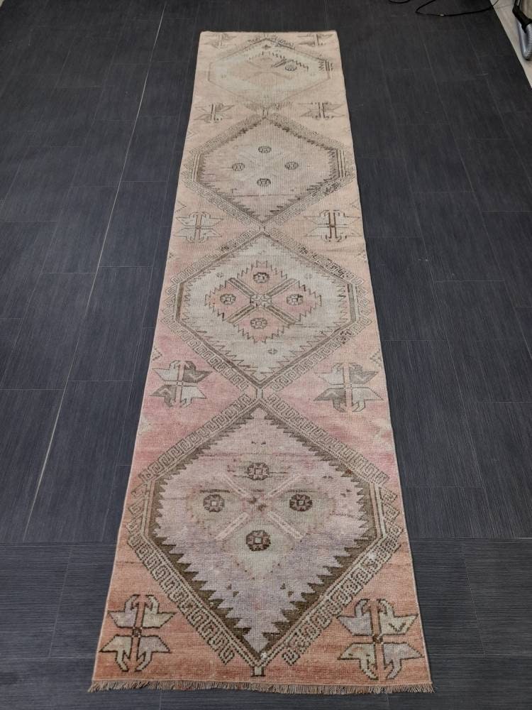 Oriental Runner Rug Muted Turkish Runner Rug 2.5 x 10.2 Vintage Runner Rug Hallway Runner Kitchen Runner Rug Wool Runner Rug Oushak Runner