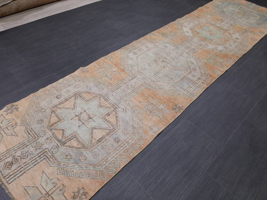 Vintage Runner Rug Muted Turkish Runner Rug 2.5 x 10 Oriental Runner Rug Hallway Runner Kitchen Runner Rug Wool Runner Rug Star Runner Rug