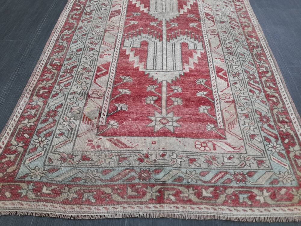 Antique Rug, Hand Made Rug, 3.4 x 6.7 Oushak Rug, Hand Knotted Rug, Bohemian Rug, Turkish Rug, Farmhouse Rug, Vintage Rug, Wool rug
