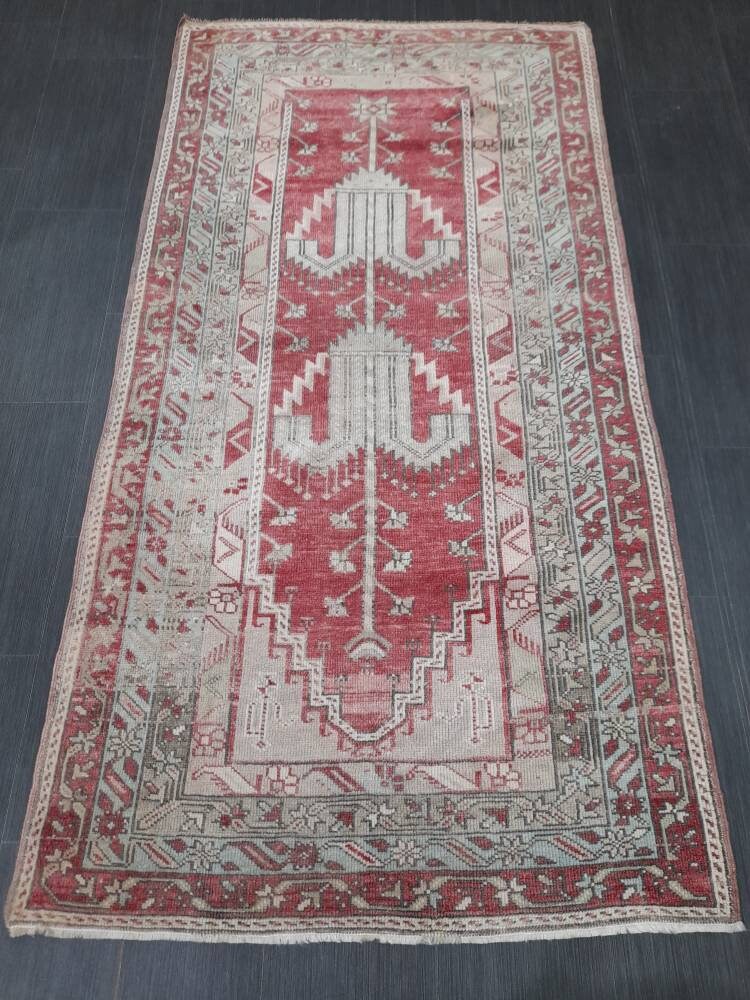 Antique Rug, Hand Made Rug, 3.4 x 6.7 Oushak Rug, Hand Knotted Rug, Bohemian Rug, Turkish Rug, Farmhouse Rug, Vintage Rug, Wool rug