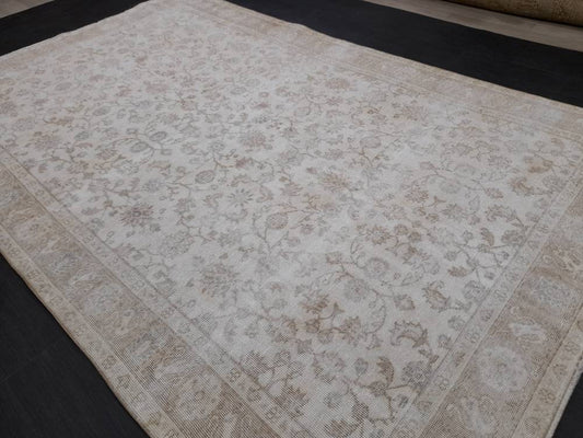 Muted Vintage RUG 6.3 x 10.2 TURKISH Rug Distressed Vintage  Rug Wool Oushak Rug Large Hand Made Rugs Vintage Turkish Rug 6x10