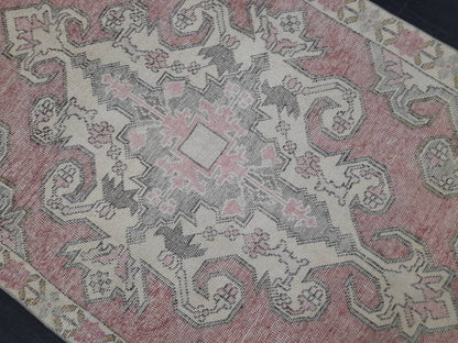 Hand Knotted Vintage Rug  4.2 x 7 Vintage Rug Red Turkish Rug Farmhouse Rug, Handmade Vintage Oriental Rug, Wool Hand Knotted rug
