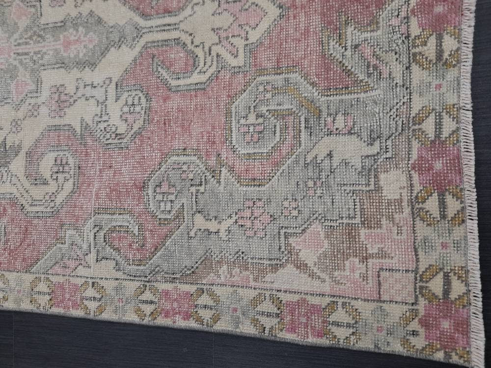 Hand Knotted Vintage Rug  4.2 x 7 Vintage Rug Red Turkish Rug Farmhouse Rug, Handmade Vintage Oriental Rug, Wool Hand Knotted rug