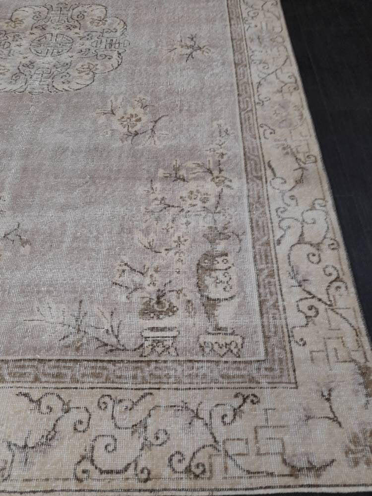 Muted Turkish Vintage Rug 6.5 x 10 Hand Knotted Oushak Rug Rustic Rug, Muted Rug, Vintage Turkish Rug Farmhouse Rug Vintage Rug Wool rug