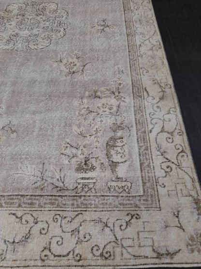 Muted Turkish Vintage Rug 6.5 x 10 Hand Knotted Oushak Rug Rustic Rug, Muted Rug, Vintage Turkish Rug Farmhouse Rug Vintage Rug Wool rug