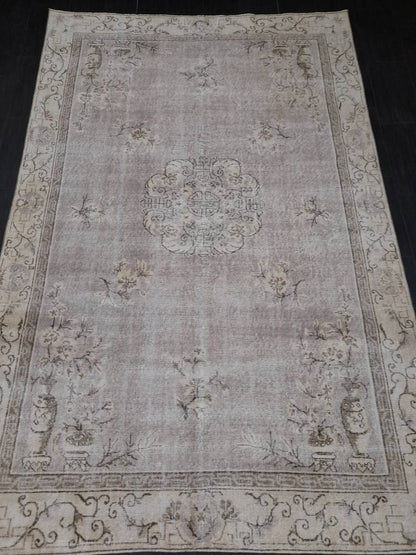 Muted Turkish Vintage Rug 6.5 x 10 Hand Knotted Oushak Rug Rustic Rug, Muted Rug, Vintage Turkish Rug Farmhouse Rug Vintage Rug Wool rug
