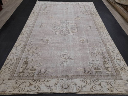 Muted Turkish Vintage Rug 6.5 x 10 Hand Knotted Oushak Rug Rustic Rug, Muted Rug, Vintage Turkish Rug Farmhouse Rug Vintage Rug Wool rug