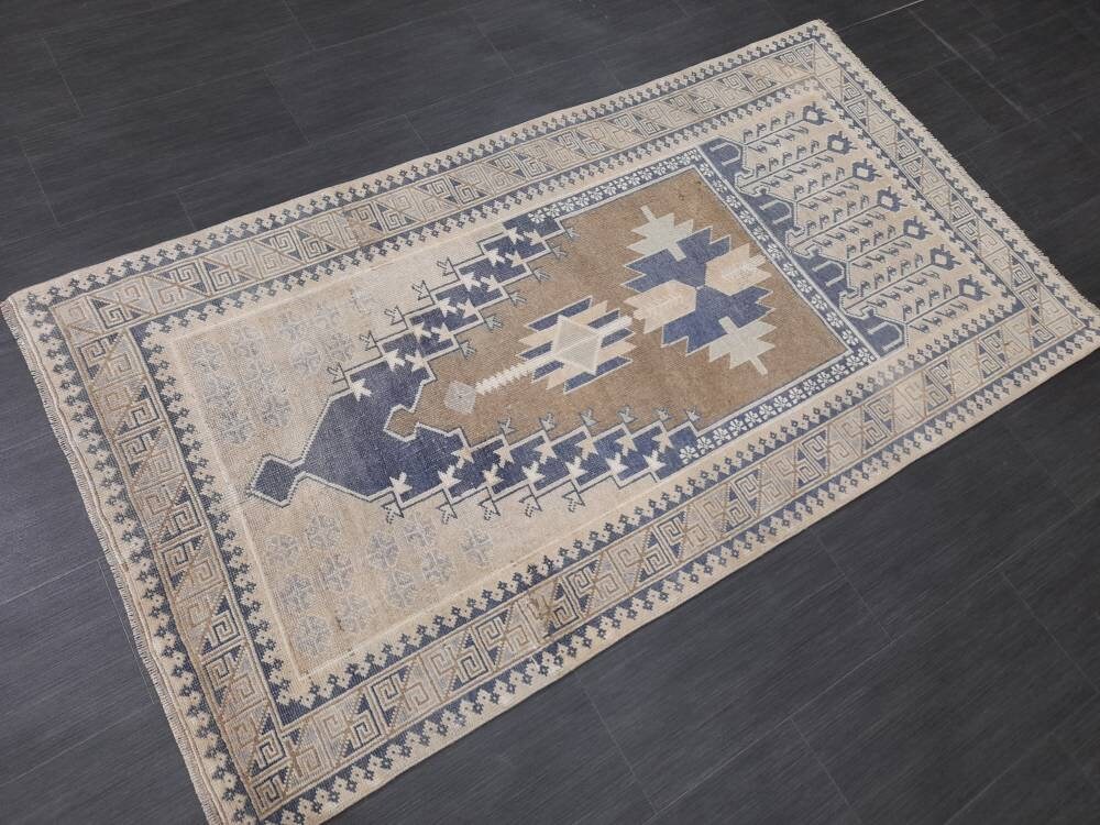 Muted Vintage HandMade Turkish 3.4 x 6.3 Rug Oushak Rug, Rustic Rug, Muted Rug, Vintage Turkish Rug, Farmhouse Rug, Vintage Rug, Wool rug