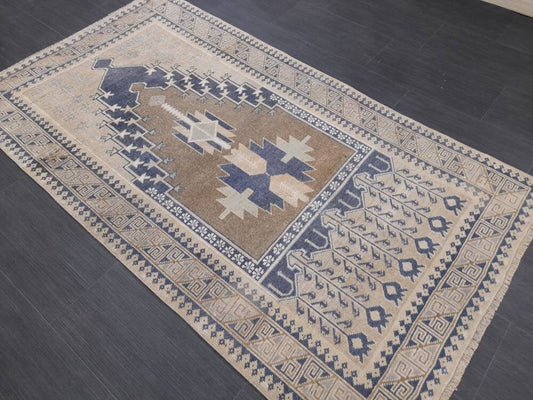 Muted Vintage HandMade Turkish 3.4 x 6.3 Rug Oushak Rug, Rustic Rug, Muted Rug, Vintage Turkish Rug, Farmhouse Rug, Vintage Rug, Wool rug