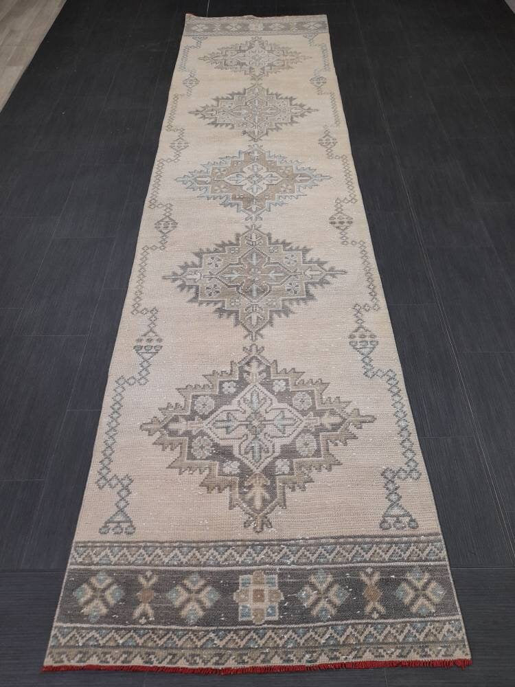 Muted Turkish Oushak Runner Rug 2.8 x 11 Oushak Runner Rug Vintage Runner Rug Hallway Runner Kitchen Runner Rug Wool Runner Oriental Runner