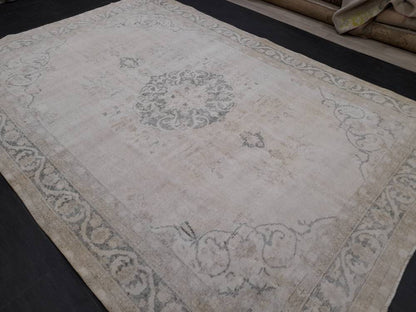 Muted Turkish Muted 6.8 x 10 Oushak Rug Large Area Rug Distressed Vintage Rug Oushak Rug 7 by 10 Muted Rug Hand Knotted Rug