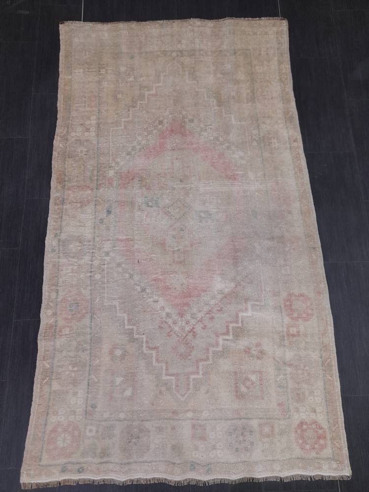 Muted Turkish Muted 3.5 x 6.4 Oriental Rug Large Area Rug Distressed Vintage Rug store Oushak Rug  Muted Rug Hand Knotted Rug
