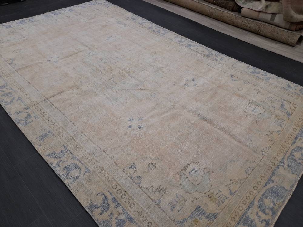 Muted Vintage Turkish Rug 6x10 Muted Vintage Persian Rug Muted Vintage Rug Distressed  Muted Oushak Rug Hand Made Rugs Vintage Turkish Rug