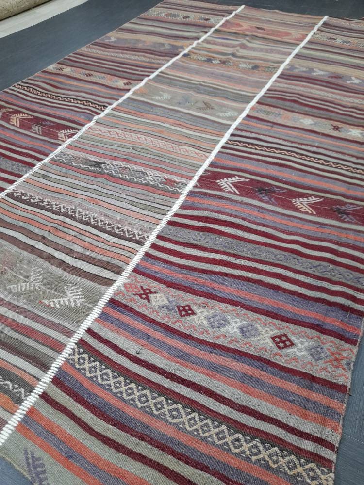 6x10 Vintage Rug Oriental Wool Rug Vintage Flat woven Rug Flatweave Carpet , Stripped Rug Handmade Boho Rug Farmhouse Rug Turkish Kilim Rug