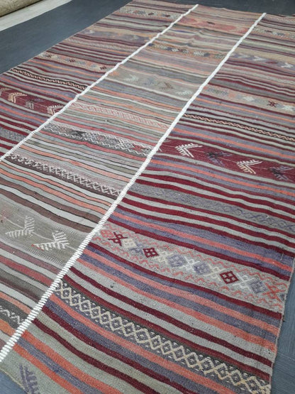 6x10 Vintage Rug Oriental Wool Rug Vintage Flat woven Rug Flatweave Carpet , Stripped Rug Handmade Boho Rug Farmhouse Rug Turkish Kilim Rug