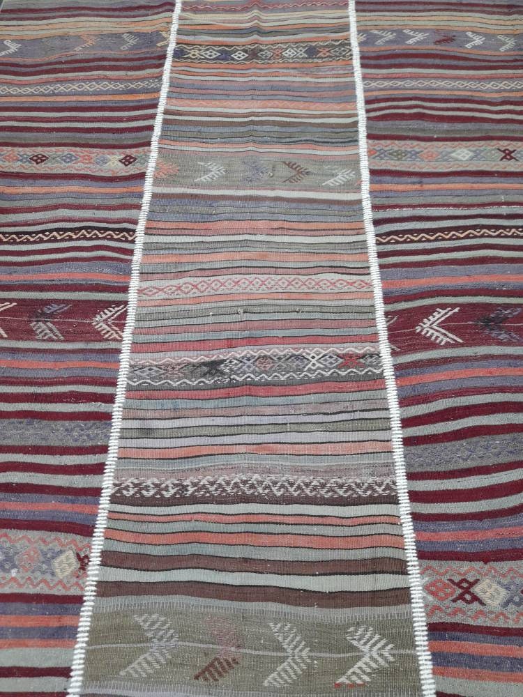 6x10 Vintage Rug Oriental Wool Rug Vintage Flat woven Rug Flatweave Carpet , Stripped Rug Handmade Boho Rug Farmhouse Rug Turkish Kilim Rug