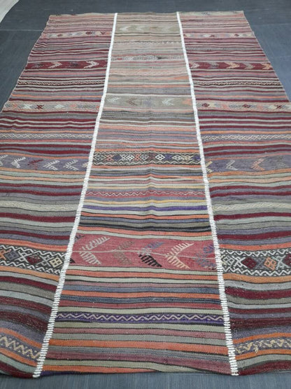 6x10 Vintage Rug Oriental Wool Rug Vintage Flat woven Rug Flatweave Carpet , Stripped Rug Handmade Boho Rug Farmhouse Rug Turkish Kilim Rug