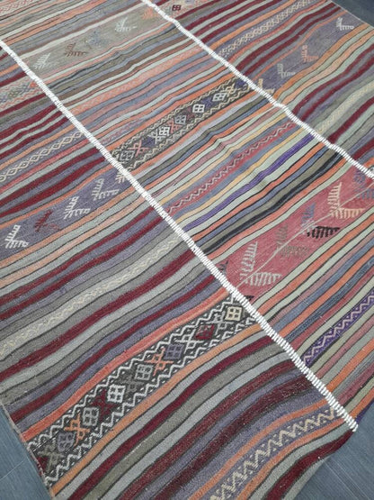 6x10 Vintage Rug Oriental Wool Rug Vintage Flat woven Rug Flatweave Carpet , Stripped Rug Handmade Boho Rug Farmhouse Rug Turkish Kilim Rug