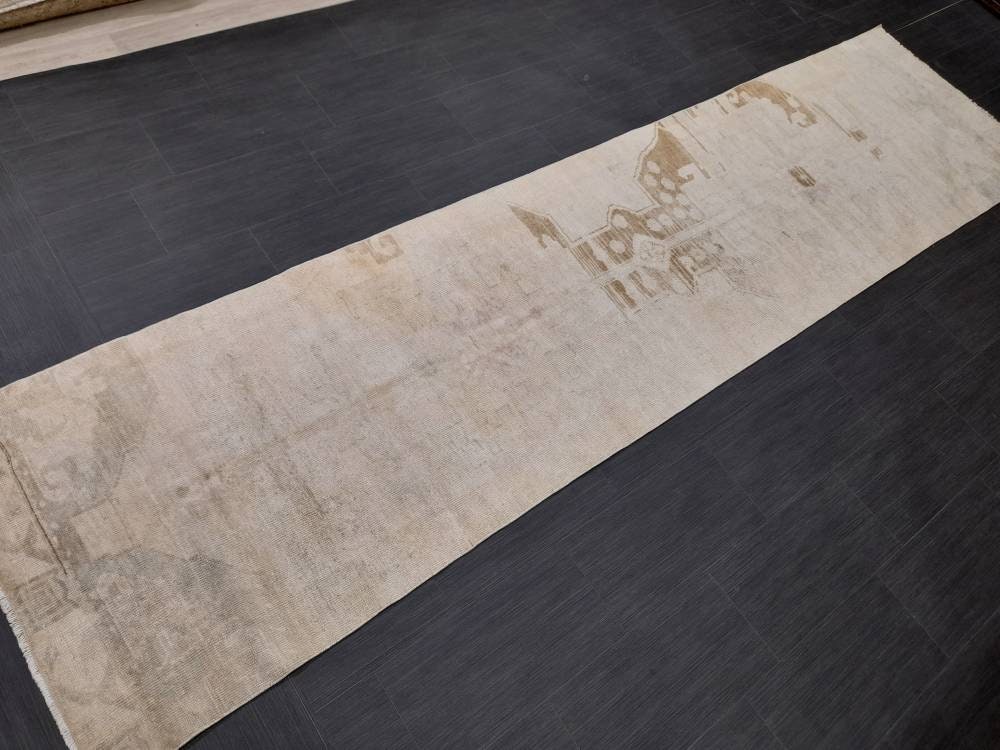 Muted Vintage Runner Rug 2.9 x 11.8 Muted Abstract Turkish Runner Rug XL Vintage Oriental Muted Runner Rug Hallway Runner Soft Wool Runner