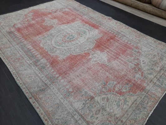OUSHAK RUG TURKISH 6x9 Rug Vintage Rug Vintage Oriental Rug Wool Hand Knotted Rug Hand Made Rugs Antique Turkish Rug 6.2 x 9.1 Rug