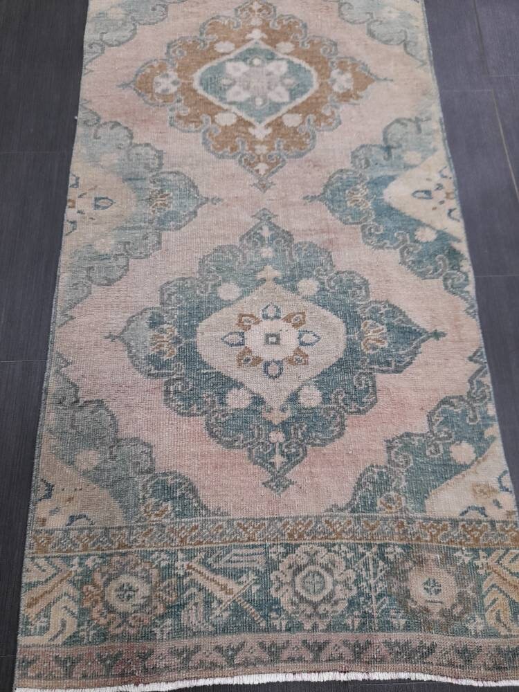 Muted Vintage Runner Rug 2.8 x 12.2 Muted Hallway Runner Kitchen Runner Rug Muted Staircase Runner Rug Muted Oushak Rug XÄ¹ Turkish Runner