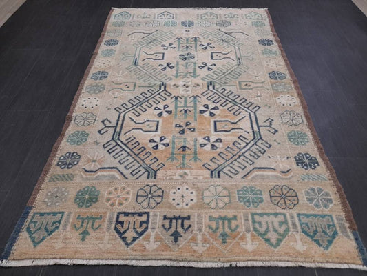 Vintage RUG TURKISH 4.3 x 6.8 Rug Vintage Oushak Rug Vintage Oriental Rug Wool Hand Knotted Rug Hand Made Rugs Antique Turkish Rug