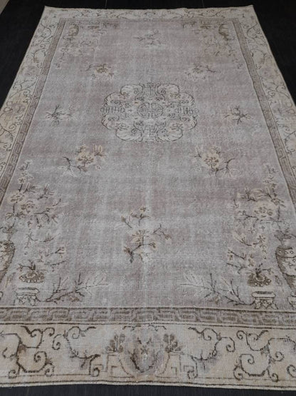 Muted Turkish Vintage Rug 6.5 x 10 Hand Knotted Oushak Rug Rustic Rug, Muted Rug, Vintage Turkish Rug Farmhouse Rug Vintage Rug Wool rug