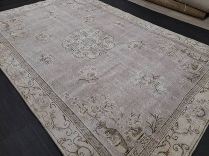 Muted Turkish Vintage Rug 6.5 x 10 Hand Knotted Oushak Rug Rustic Rug, Muted Rug, Vintage Turkish Rug Farmhouse Rug Vintage Rug Wool rug