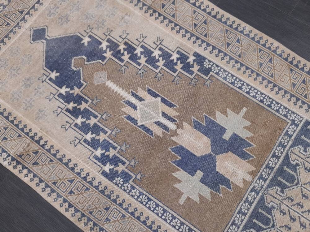 Muted Vintage HandMade Turkish 3.4 x 6.3 Rug Oushak Rug, Rustic Rug, Muted Rug, Vintage Turkish Rug, Farmhouse Rug, Vintage Rug, Wool rug