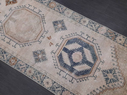 Muted Turkish Runner Rug 3.8 x 13 Oushak Runner Rug Vintage Runner Rug Hallway Runner Kitchen Runner Rug Wool Runner Rug Oriental Runner