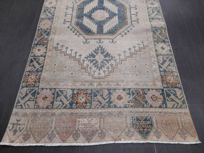 Muted Turkish Runner Rug 3.8 x 13 Oushak Runner Rug Vintage Runner Rug Hallway Runner Kitchen Runner Rug Wool Runner Rug Oriental Runner