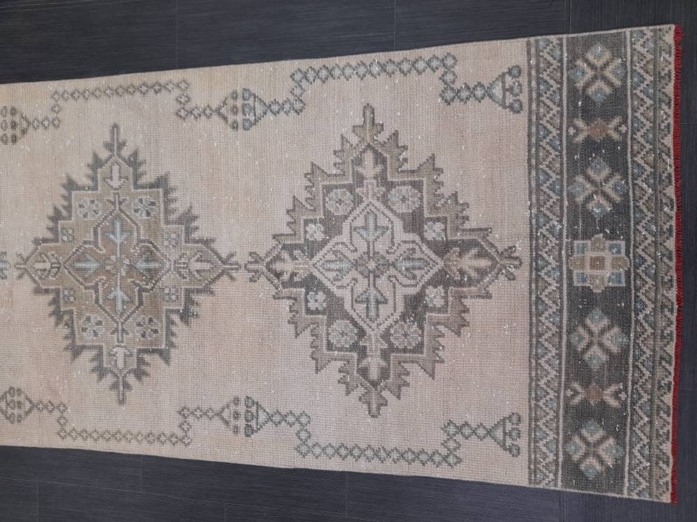 Muted Turkish Oushak Runner Rug 2.8 x 11 Oushak Runner Rug Vintage Runner Rug Hallway Runner Kitchen Runner Rug Wool Runner Oriental Runner