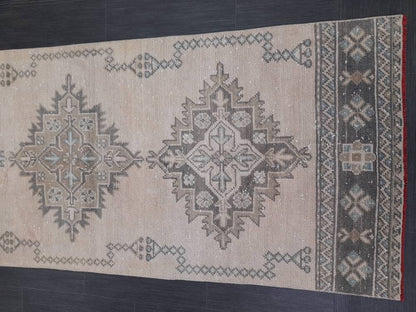 Muted Turkish Oushak Runner Rug 2.8 x 11 Oushak Runner Rug Vintage Runner Rug Hallway Runner Kitchen Runner Rug Wool Runner Oriental Runner