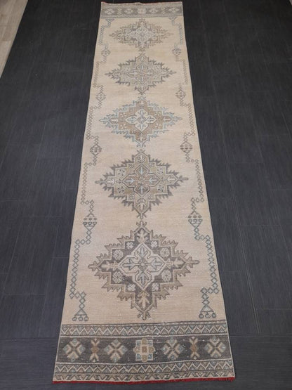 Muted Turkish Oushak Runner Rug 2.8 x 11 Oushak Runner Rug Vintage Runner Rug Hallway Runner Kitchen Runner Rug Wool Runner Oriental Runner