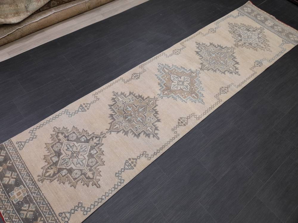 Muted Turkish Oushak Runner Rug 2.8 x 11 Oushak Runner Rug Vintage Runner Rug Hallway Runner Kitchen Runner Rug Wool Runner Oriental Runner