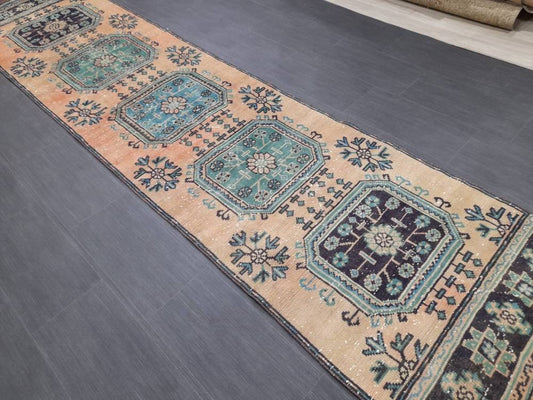 2.9 x 11.8 wool Oushak Runner Rug Turkish Runner Rug Vintage Runner Rug 3x12 Hallway Runner Rug Kitchen Runner Rug Handmade Wool Runner Rug