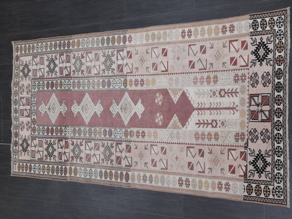 Muted Vintage Rug 3.8 x 6.9 Turkish Vintage Rug Wool Oushak Rug Hand Made Rug Vintage Hand Knotted Rug Turkish Rug Oriental Rug