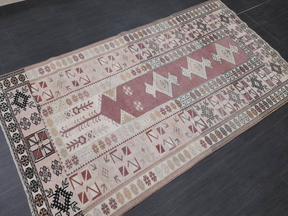 Muted Vintage Rug 3.8 x 6.9 Turkish Vintage Rug Wool Oushak Rug Hand Made Rug Vintage Hand Knotted Rug Turkish Rug Oriental Rug