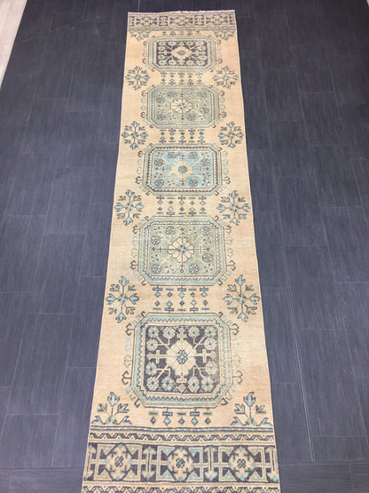 Vintage Runner Rug 2.5 x 11..6 Turkish Runner Rug Oushak Runner Rug Blush Hallway Runner Rug Kitchen Runner Rug Wool Runner Rug