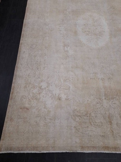 Neutral Rug Hand Knotted Rug Neutral Vintage Rug 6.6 x 10.3 Muted Oushak Rug Ivory Rustic Rug Beige Turkish Rug, Farmhouse Rug, Wool rug