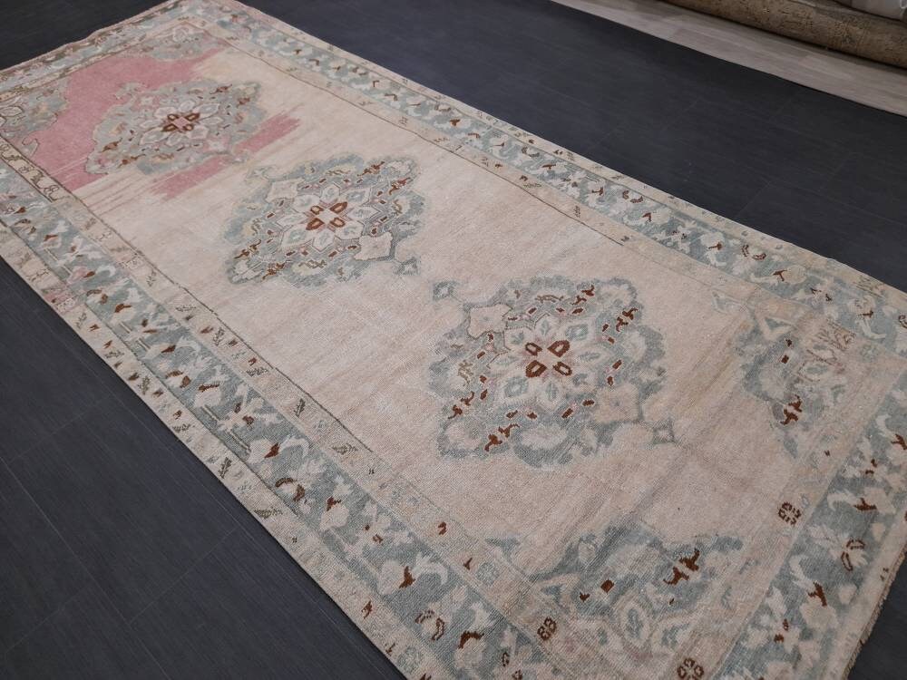 4.5 x 10.3 Muted Vintage Runner Muted TURKISH Runner Rug Vintage Oushak Runner Rug Vintage Runner Rug Wool Oriental Runner Handmade Runner
